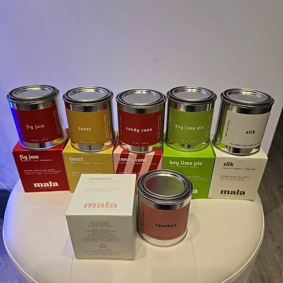 MALA LOT SIX 6 SOY Candles Key Lime Fig Jam Toast Candy Cane Rosebud Metal Tin - Picture 2 of 7